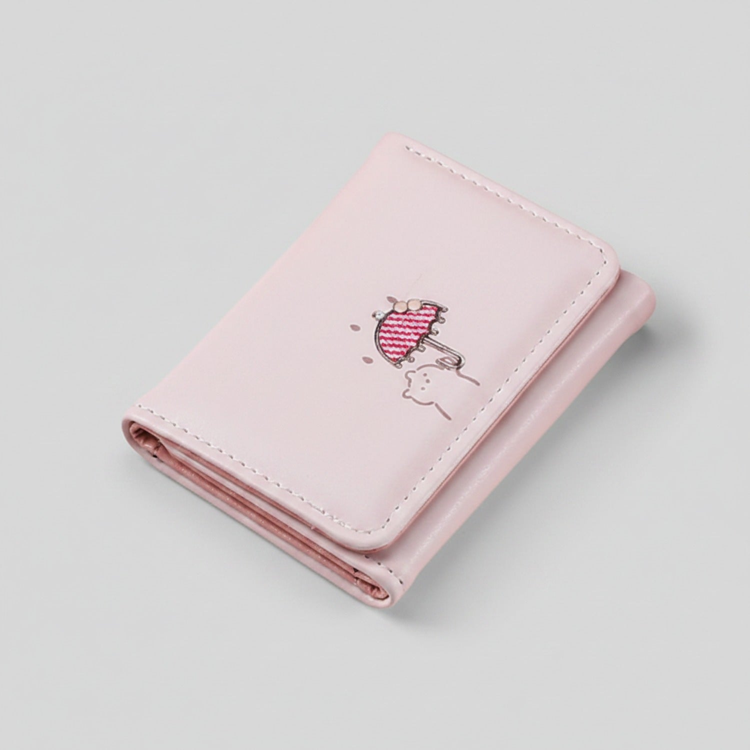 Pink Strawberry Embroidered Trifold Wallet