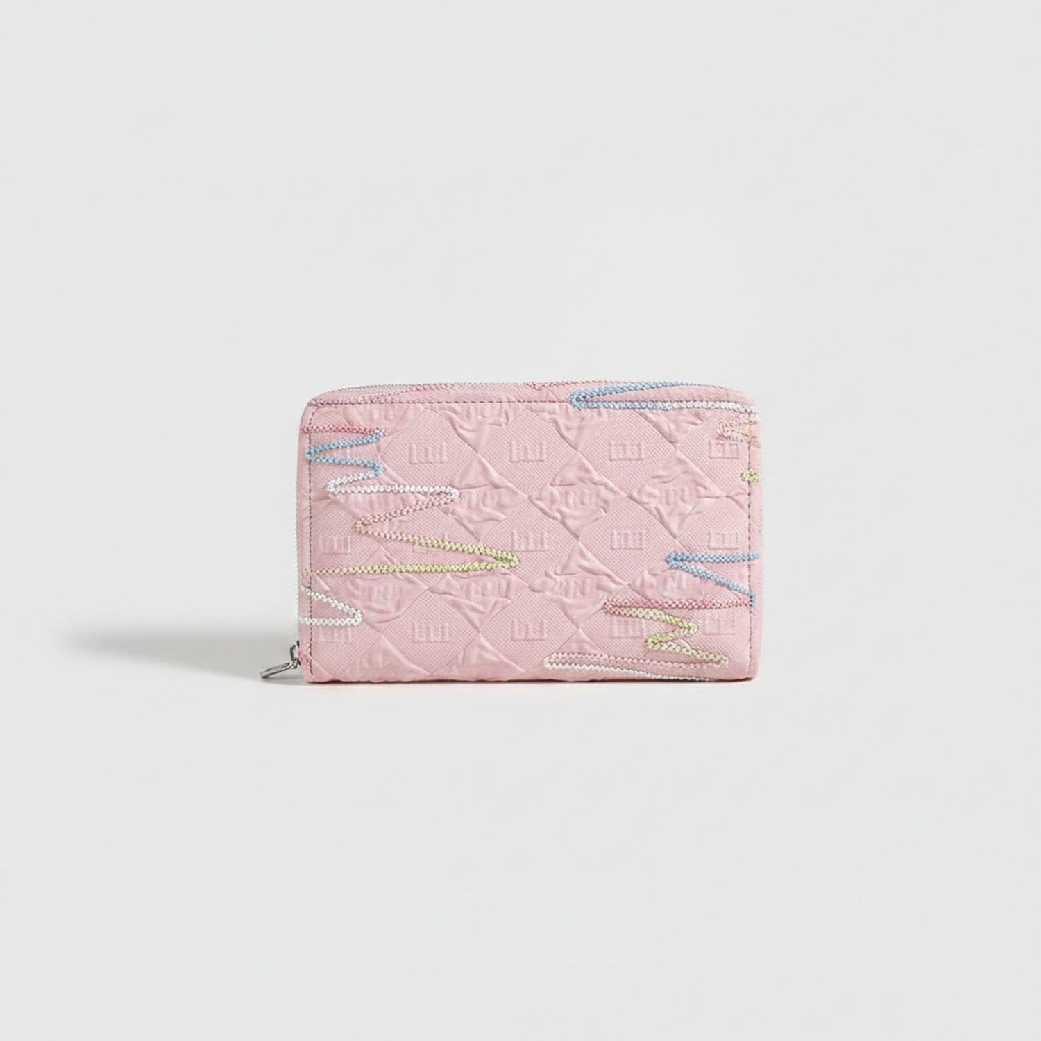 White Quilted Wallet With Pastel Beaded Chain Strap