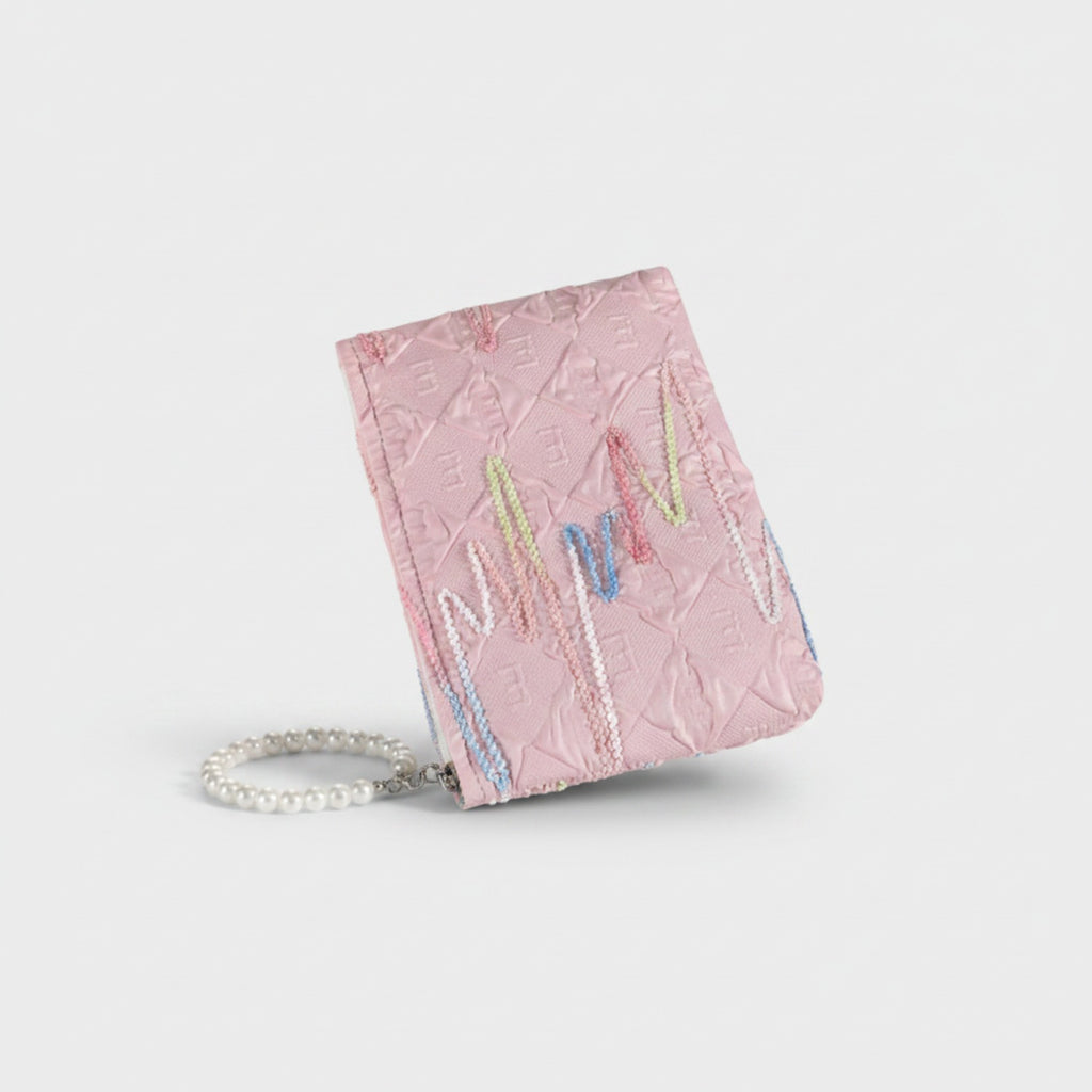 Pearl Beaded Pink Floral Wallet