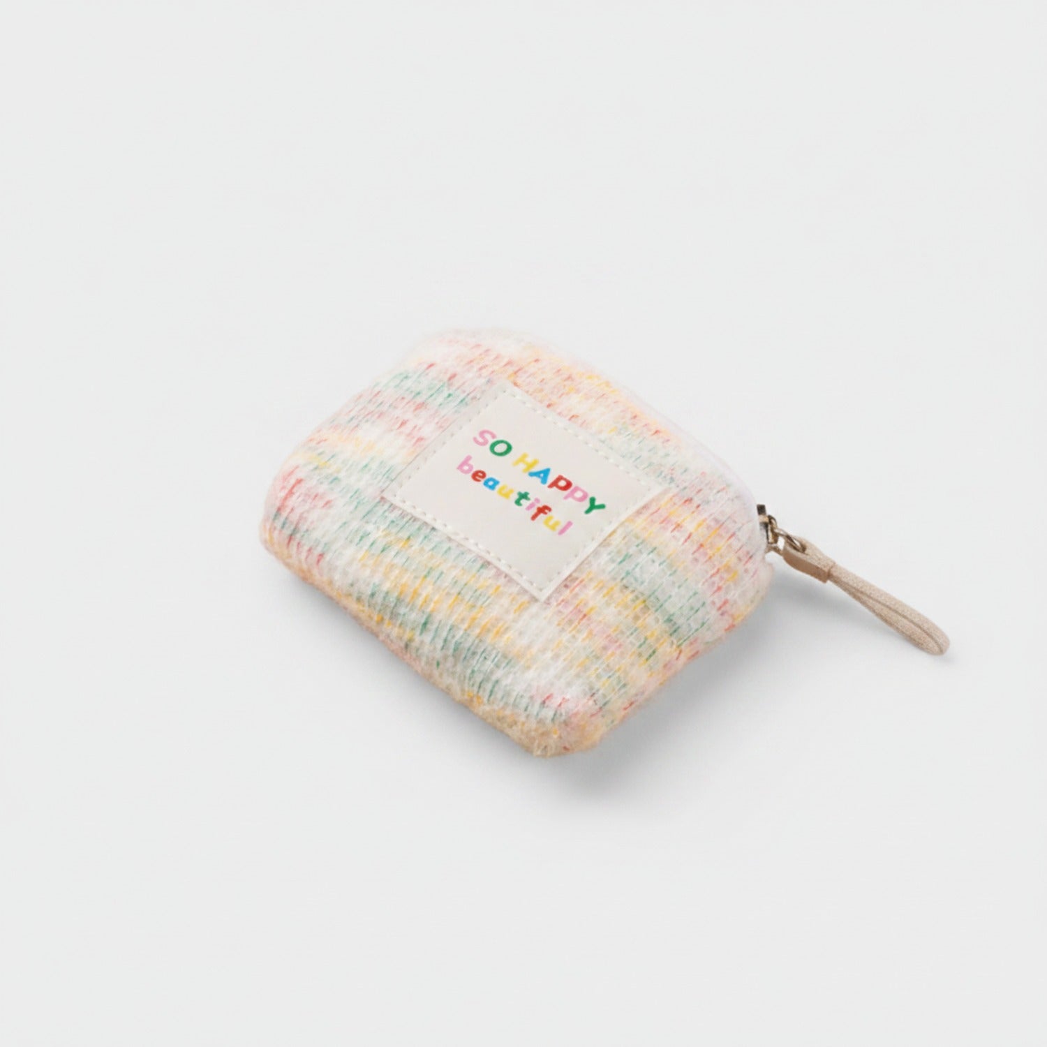 Pastel Rainbow Striped Textured Coin Purse Wallet