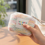 Pastel Rainbow Striped Textured Coin Purse Wallet