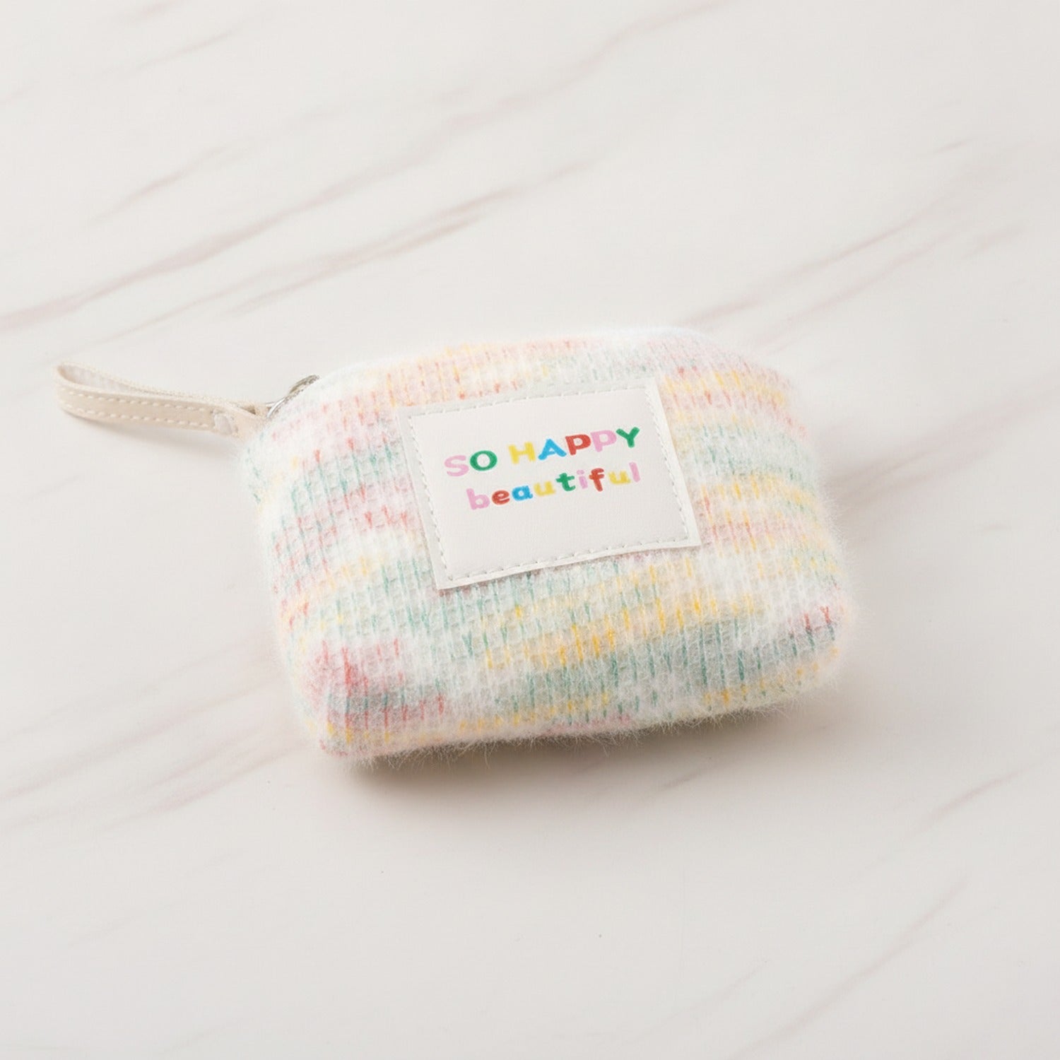 Pastel Rainbow Striped Textured Coin Purse Wallet