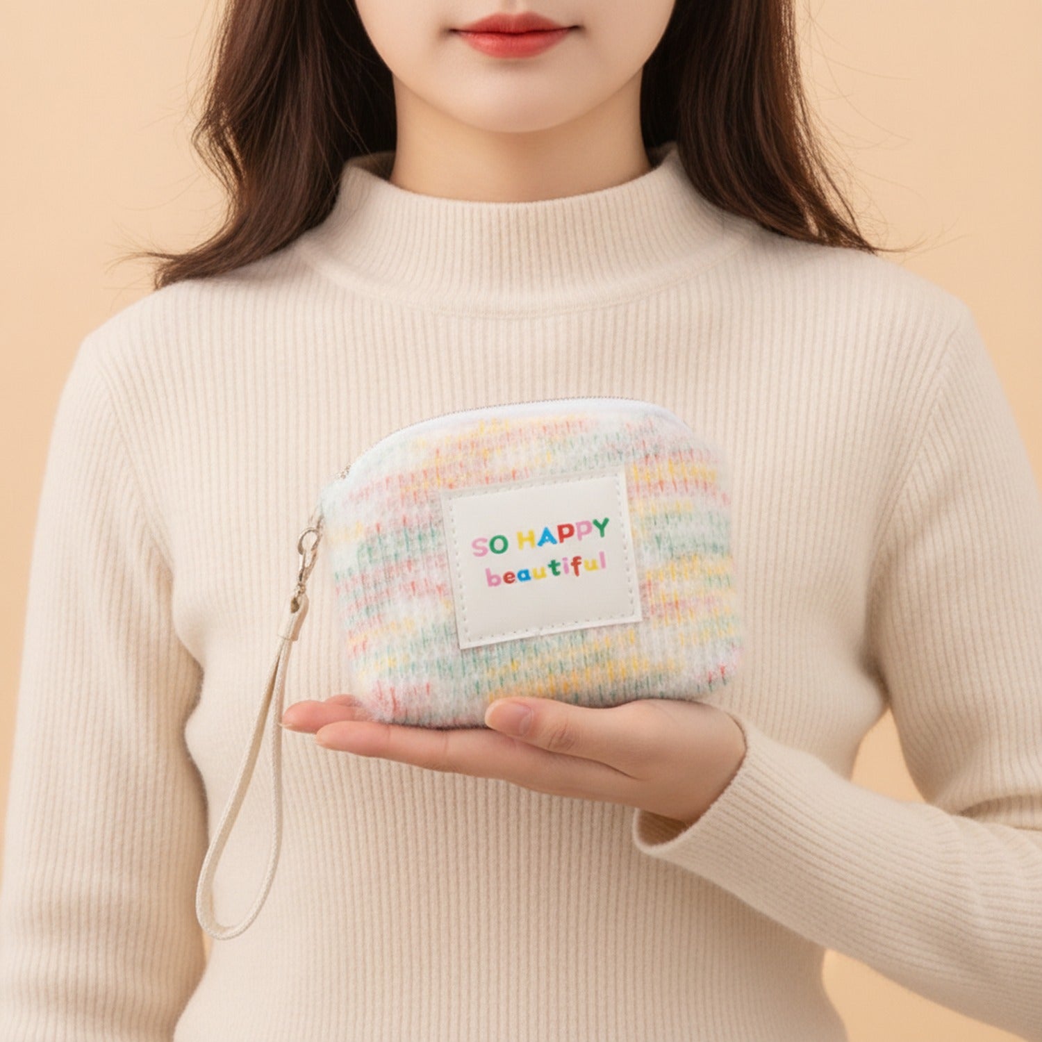 Pastel Rainbow Striped Textured Coin Purse Wallet