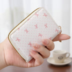 Cute Bow Print Zip Around Wallet Cream
