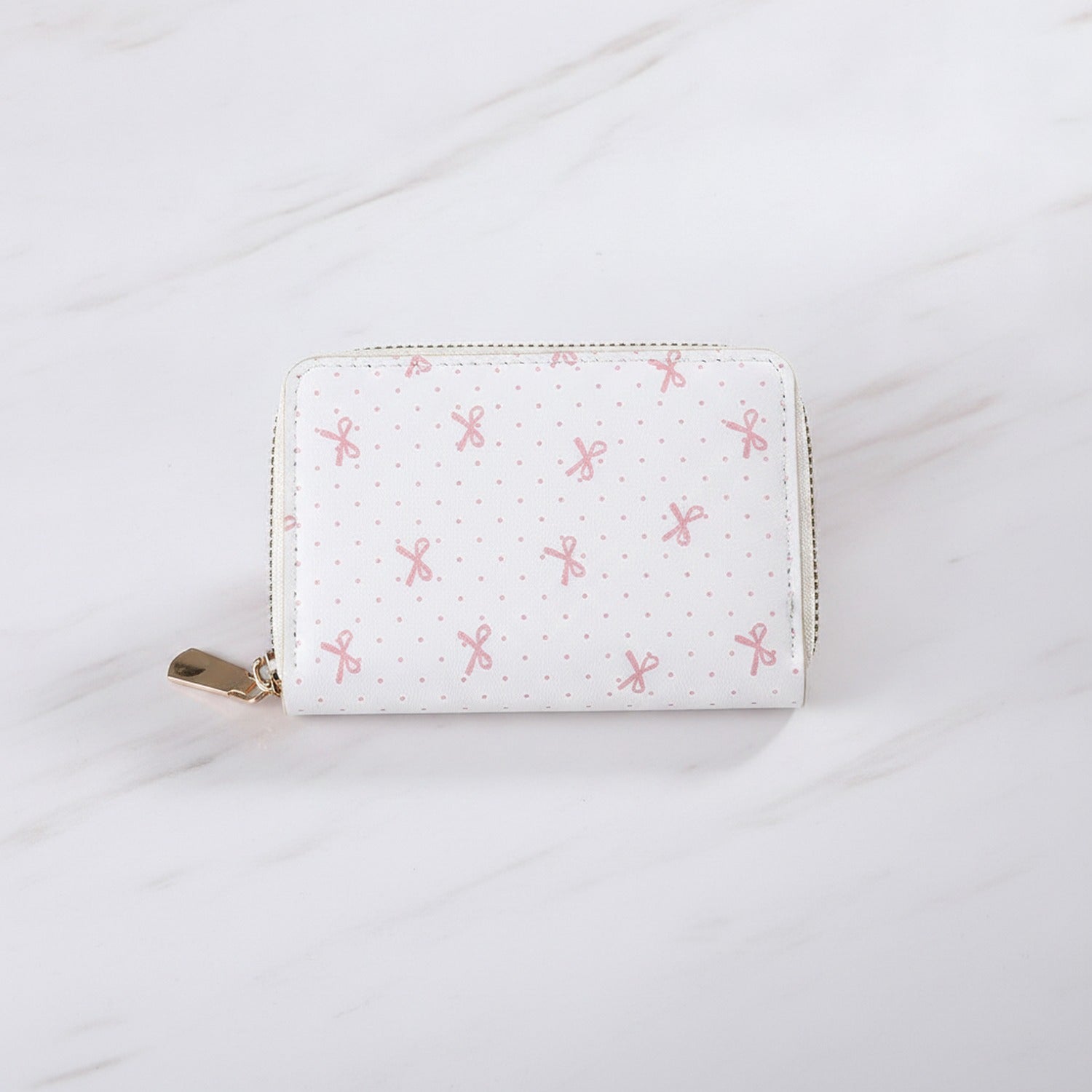 Cute Bow Print Zip Around Wallet Cream