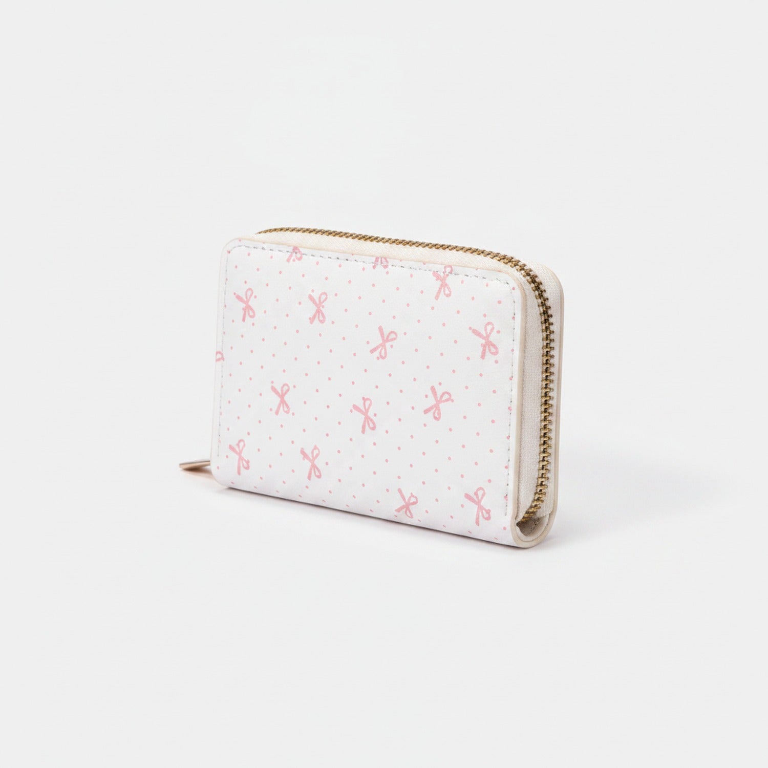 Cute Bow Print Zip Around Wallet Cream