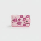Pink Floral Checkered Card Holder Wallet