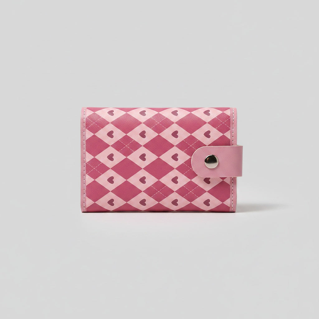 Pink Argyle Heart Trifold Card Wallet