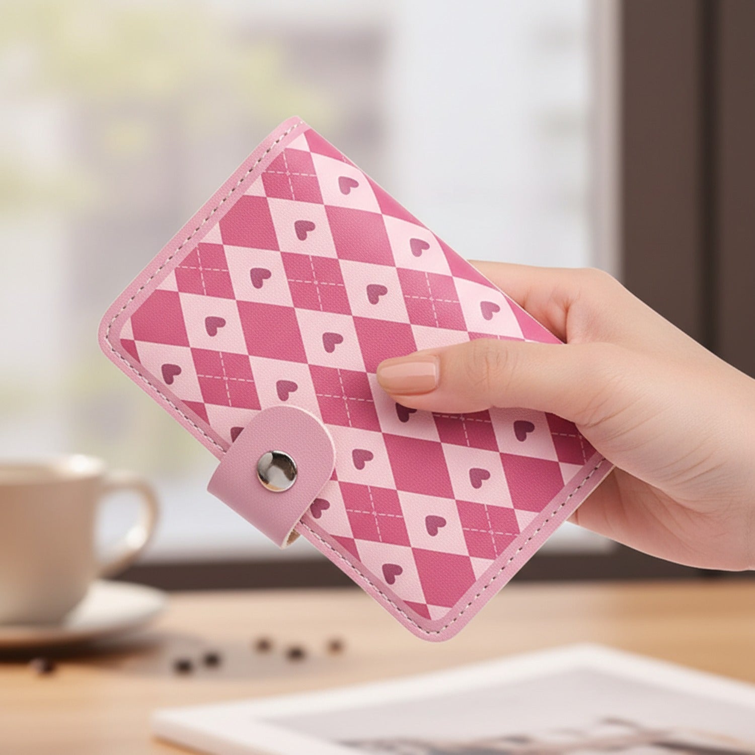 Pink Argyle Heart Trifold Card Wallet