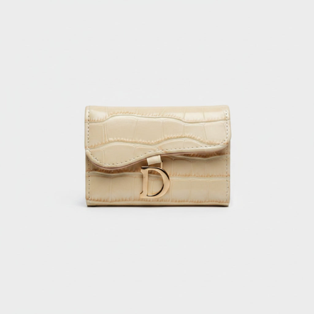 Cream Crocodile Embossed Wallet With D-Ring Closure