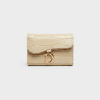 Cream Crocodile Embossed Wallet With D-Ring Closure