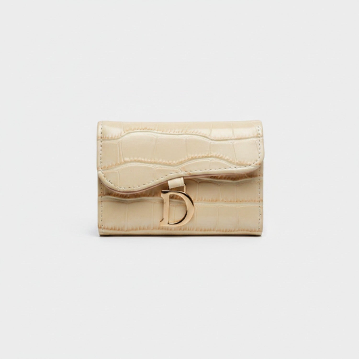 Cream Crocodile Embossed Wallet With D-Ring Closure