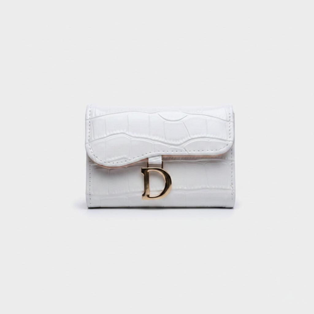 White Crocodile Embossed Card Wallet With D Ring