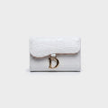 White Crocodile Embossed Card Wallet With D Ring
