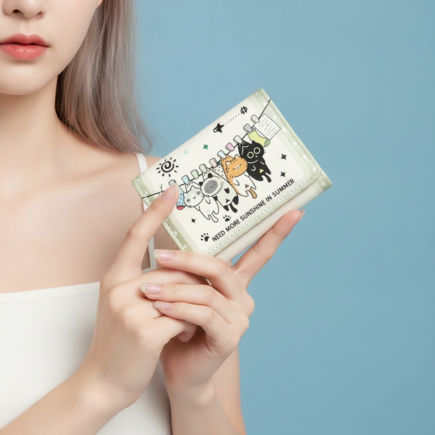 Cute Cat Cartoon Wallet With Chain Strap