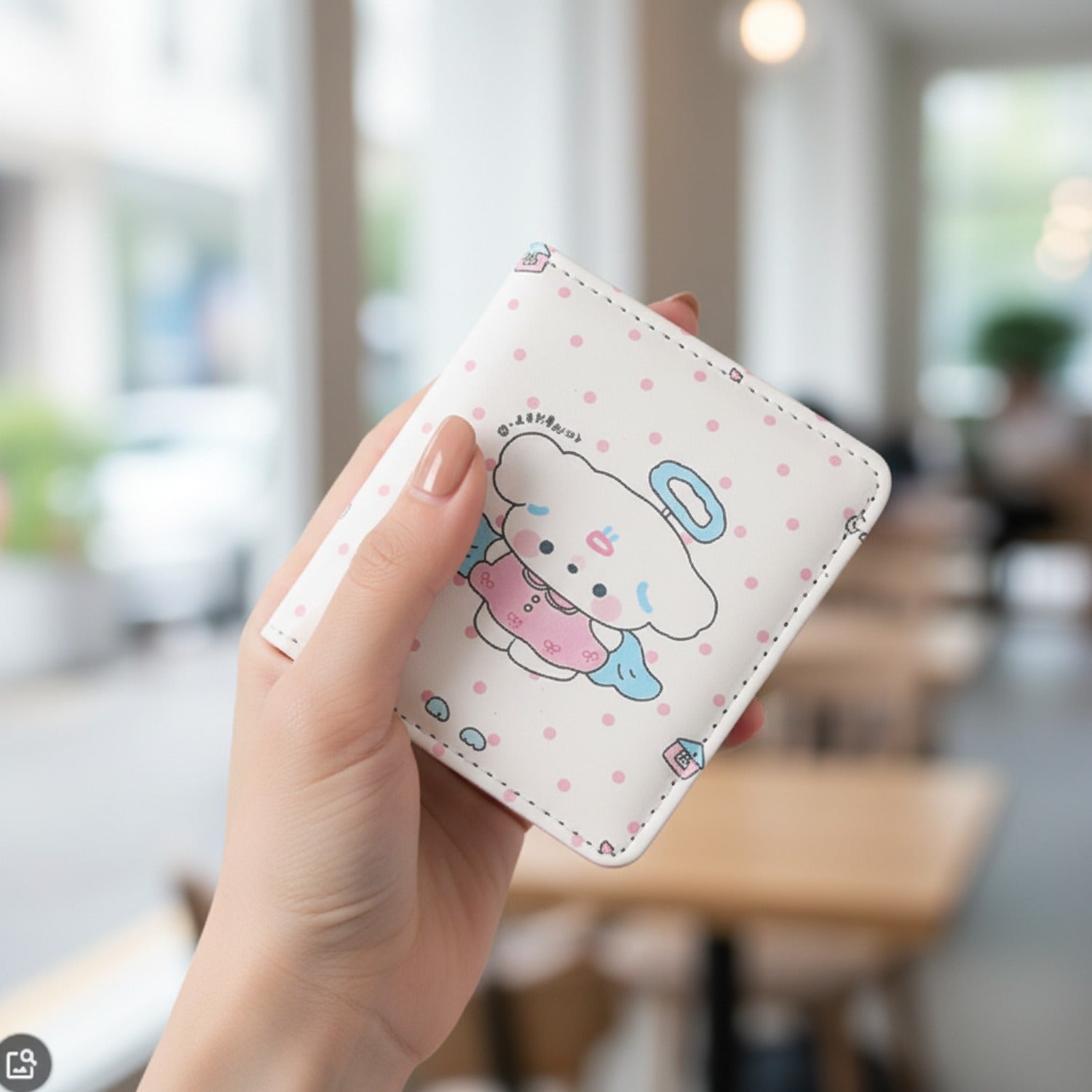 Kawaii Character Pastel Pink Wallet With Mirror