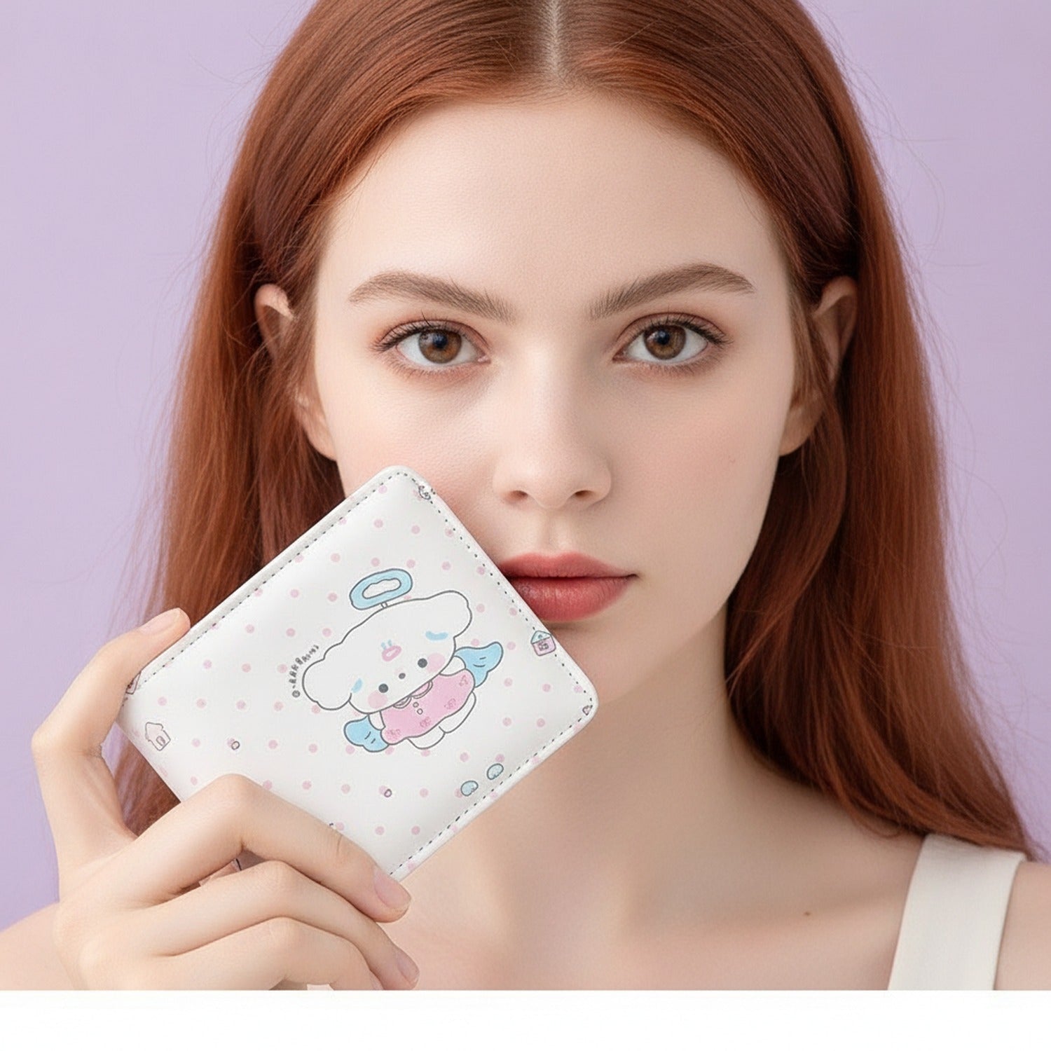 Kawaii Character Pastel Pink Wallet With Mirror
