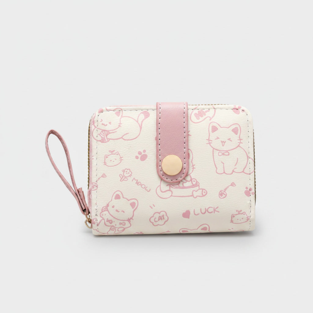 Cute Cat Print Wallet With Wrist Strap