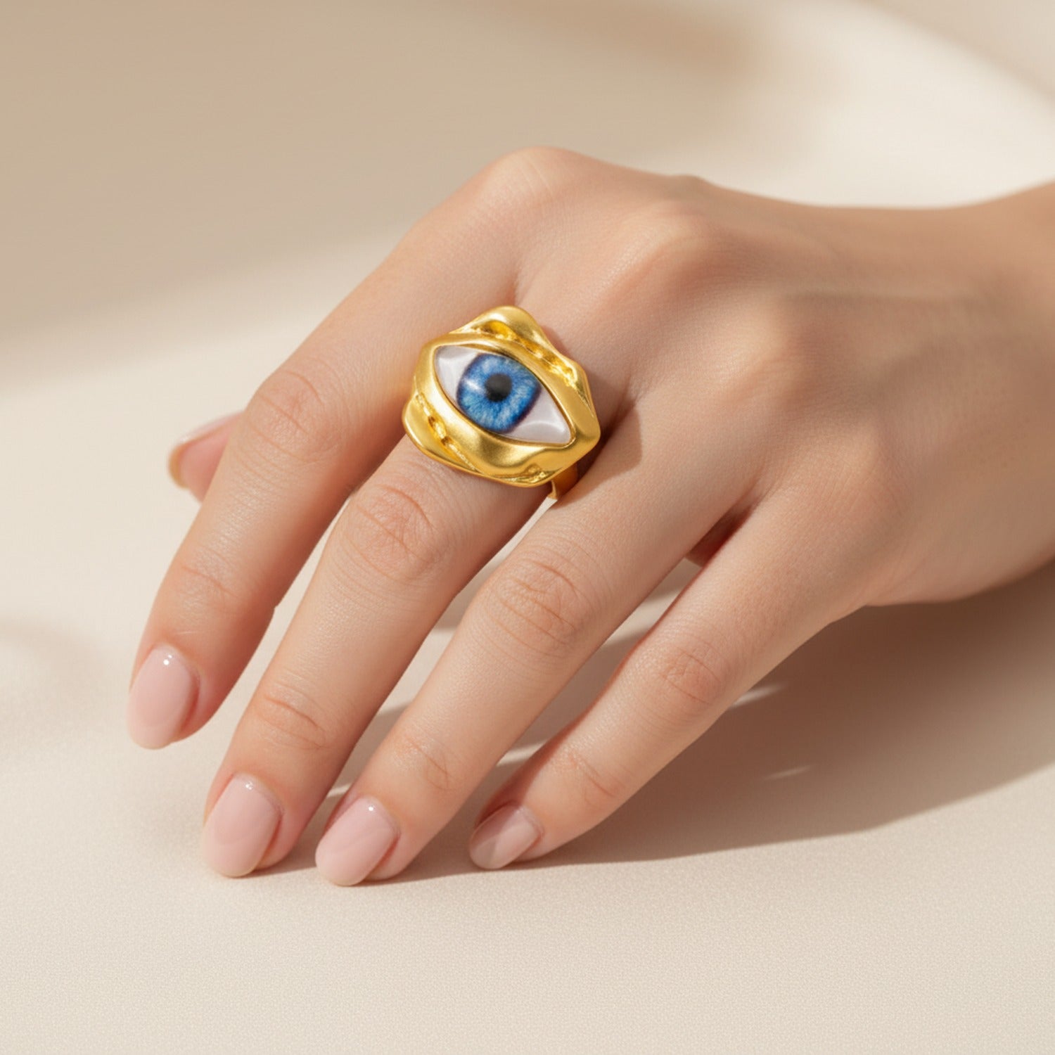 Gold Evil Eye Ring With Blue Iris