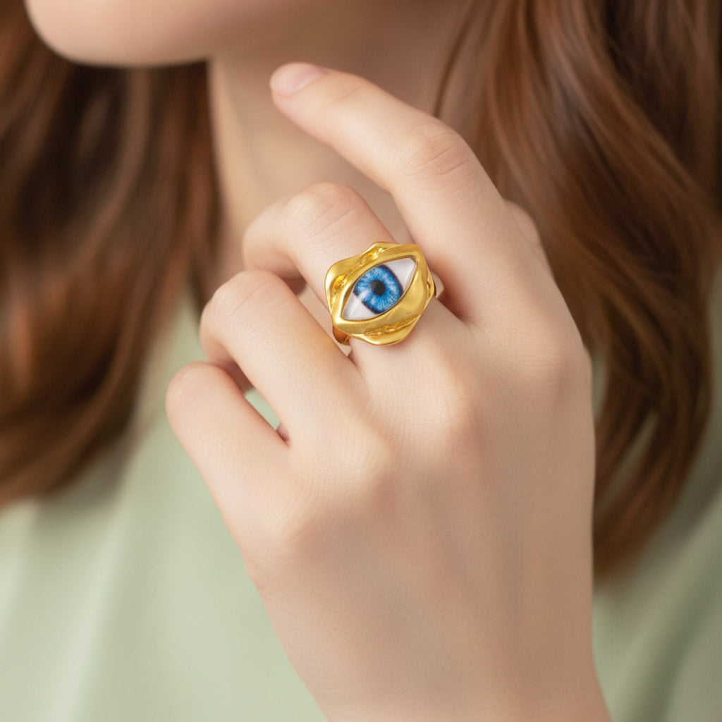 Gold Evil Eye Ring With Blue Iris – jewelry (view 3)