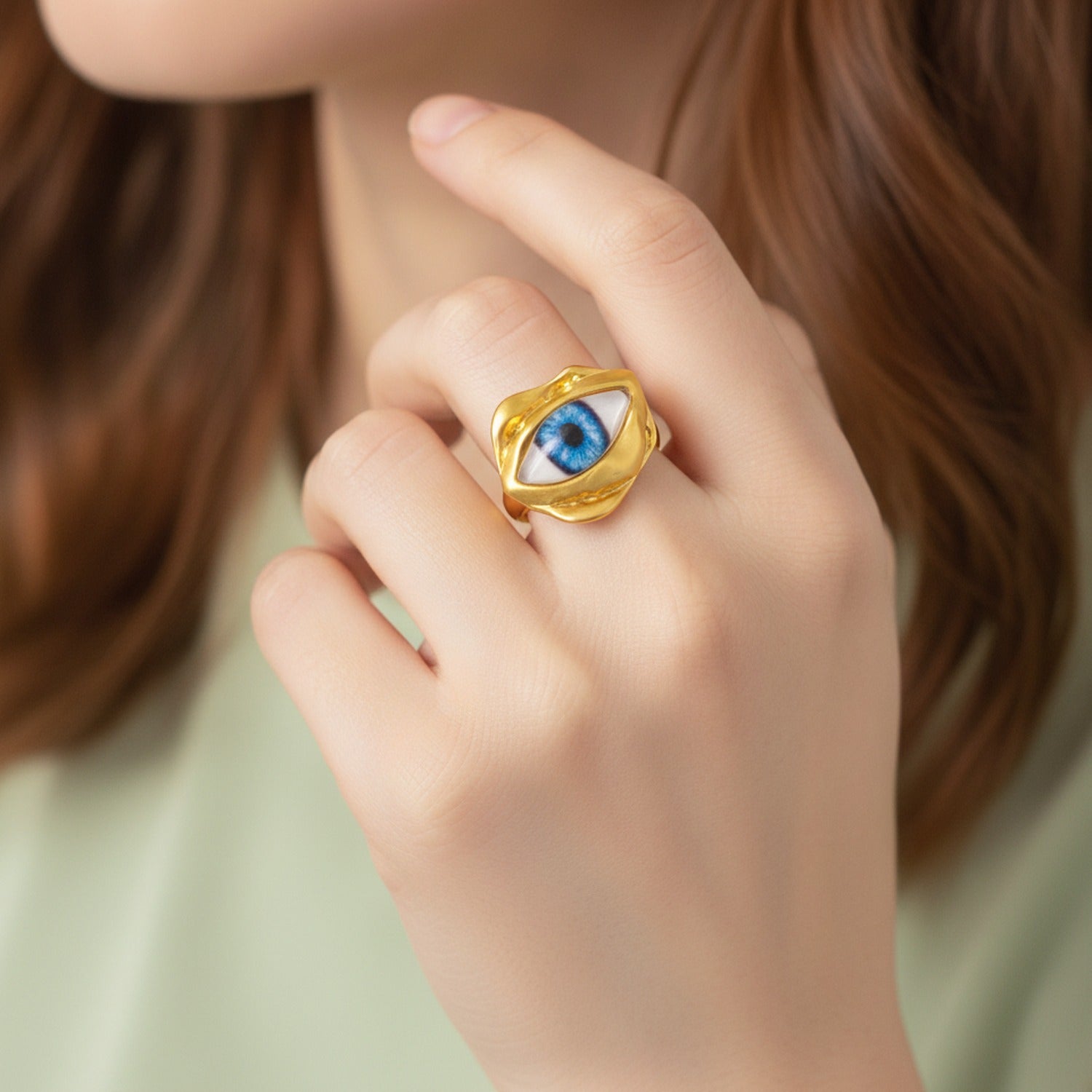 Gold Evil Eye Ring With Blue Iris