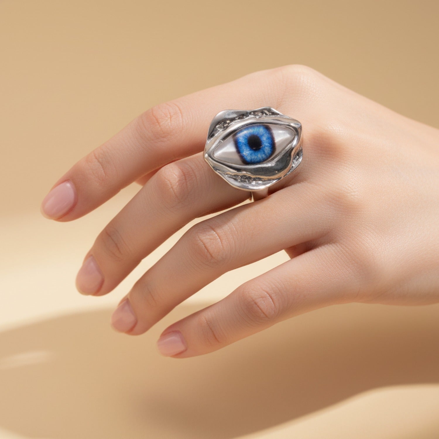Blue Eye Silver Statement Ring