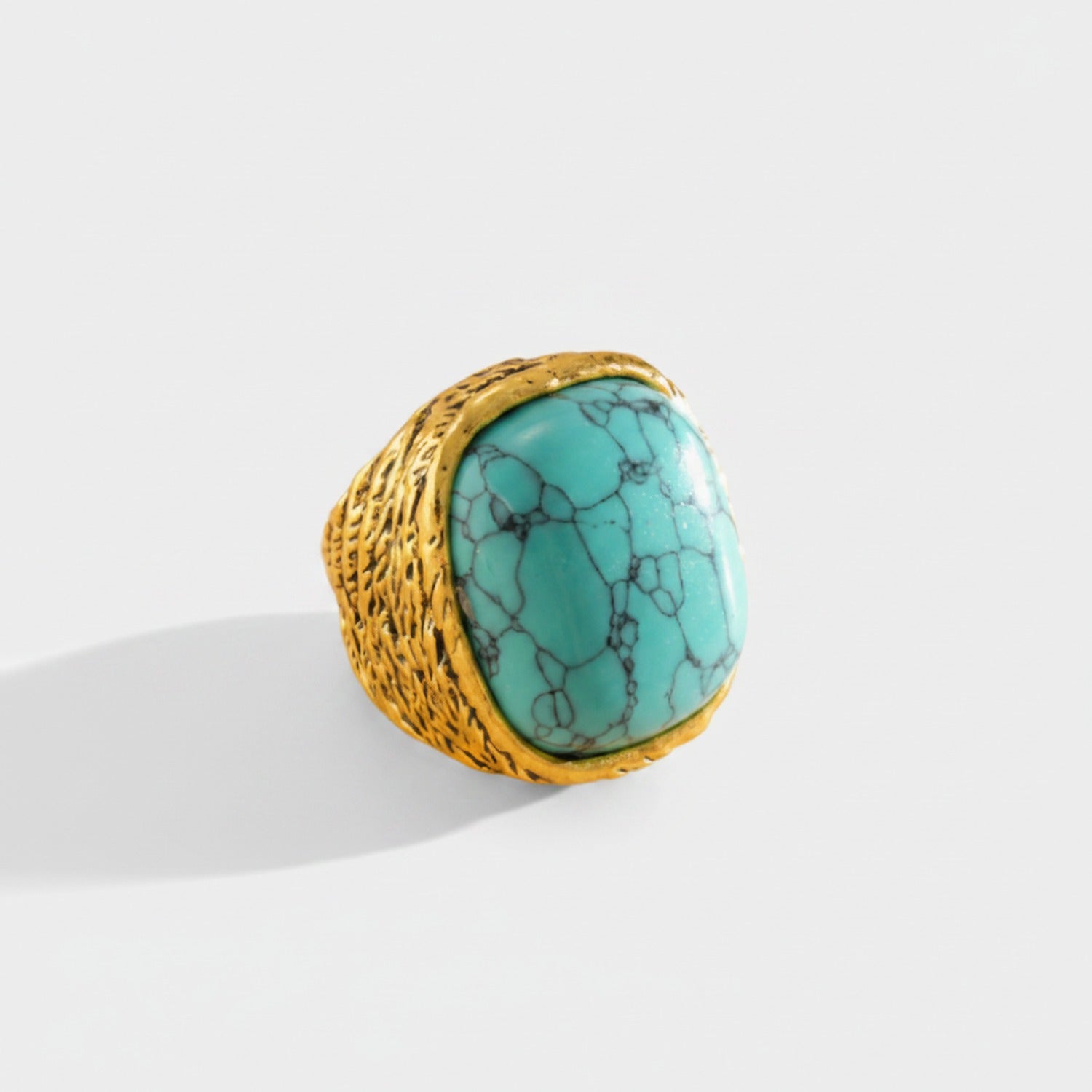 Turquoise Stone Gold Textured Statement Ring