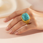 Turquoise Stone Gold Textured Statement Ring