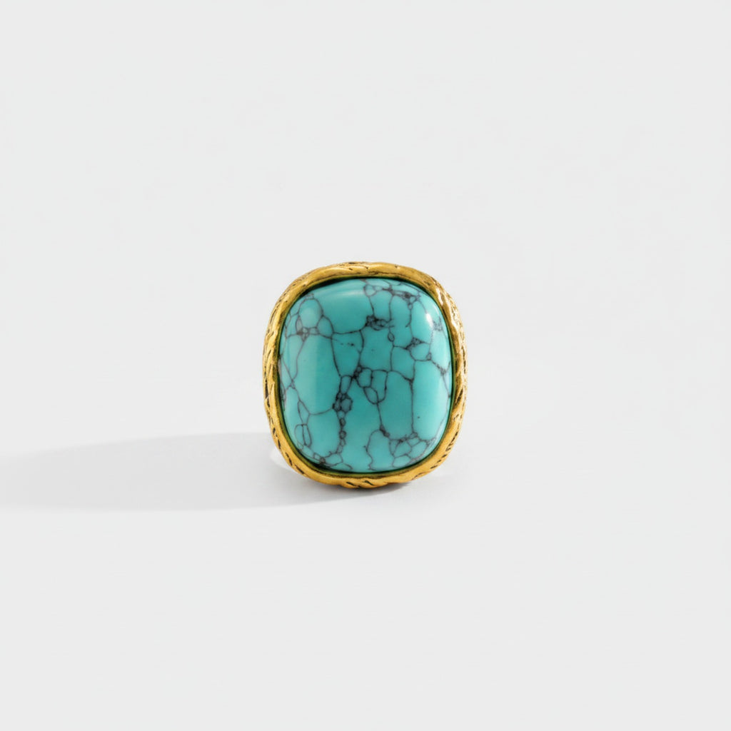 Turquoise Stone Gold Ring Statement Piece