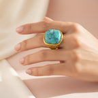 Turquoise Stone Gold Ring Statement Piece