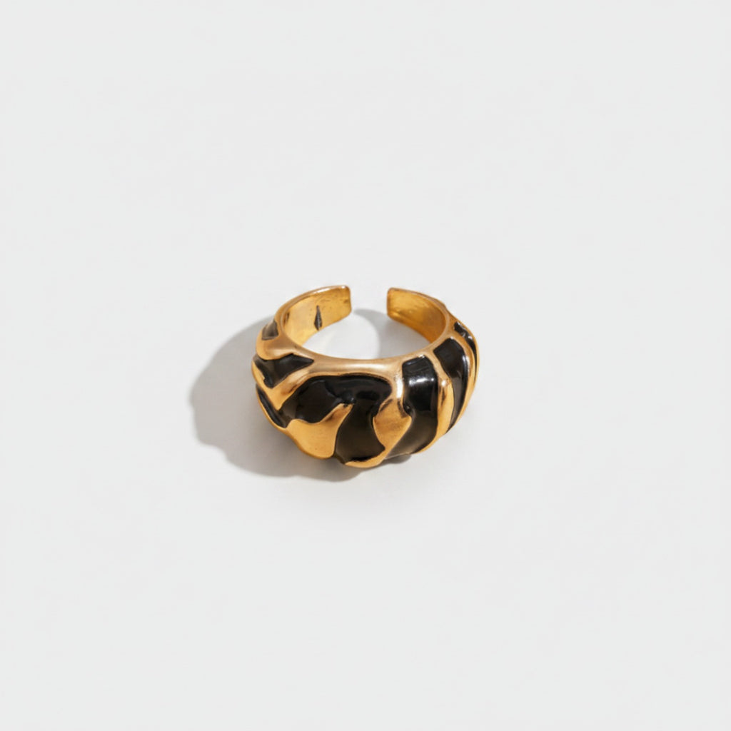 Black & Gold Striped Statement Ring