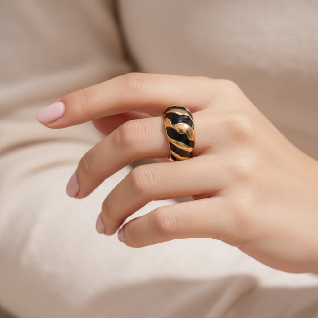 Black & Gold Striped Statement Ring