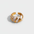 Gold Striped Open Cuff Ring