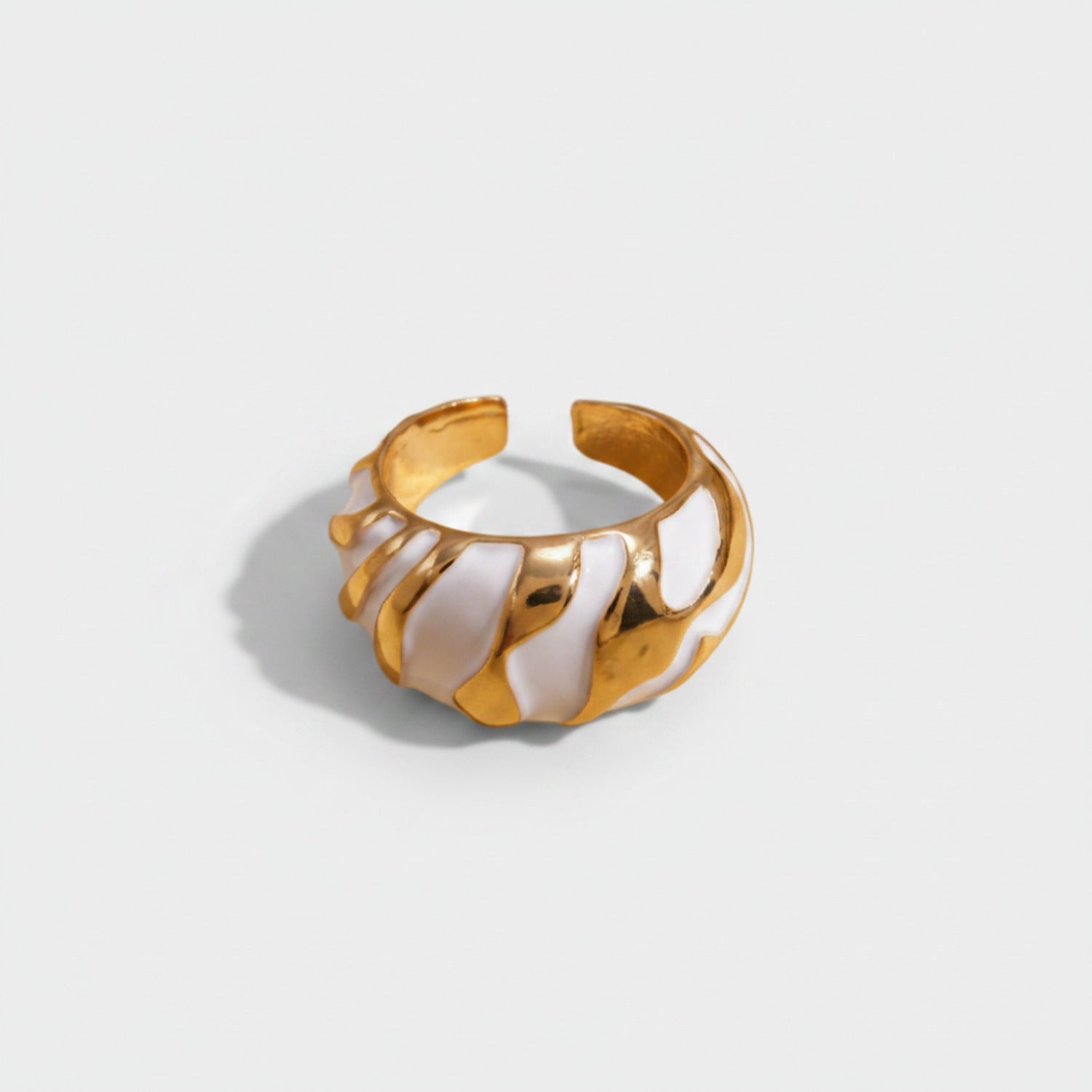 Gold Striped Open Cuff Ring