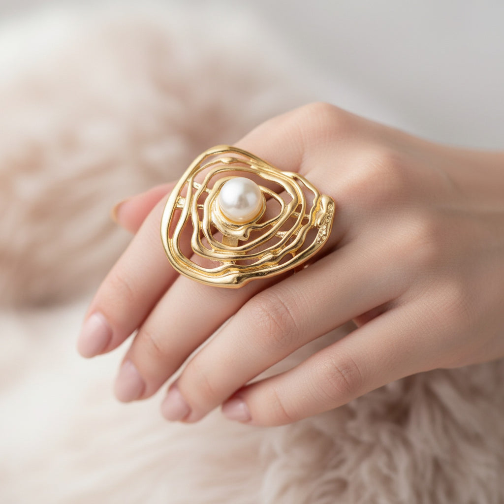 Pearl Gold Oyster Shell Statement Ring