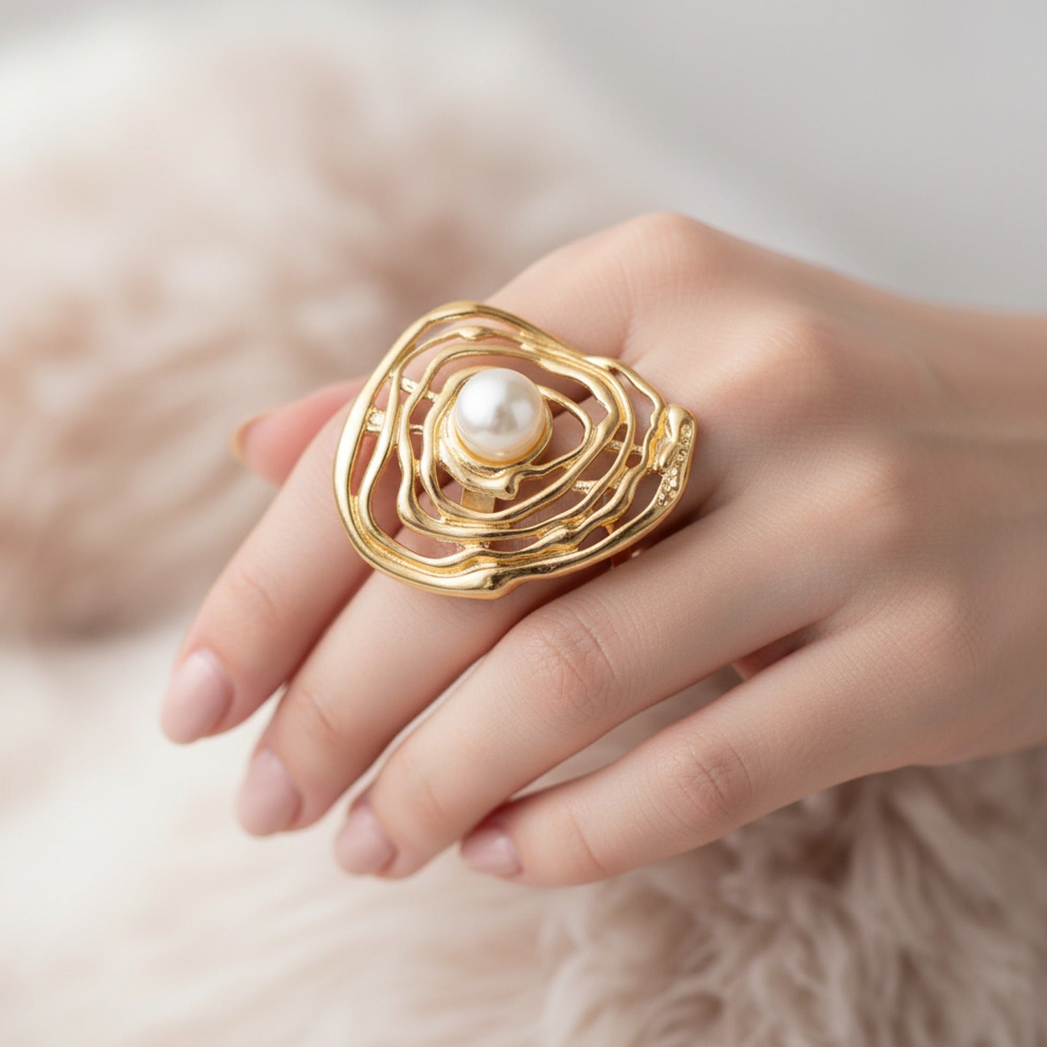 Pearl Gold Oyster Shell Statement Ring