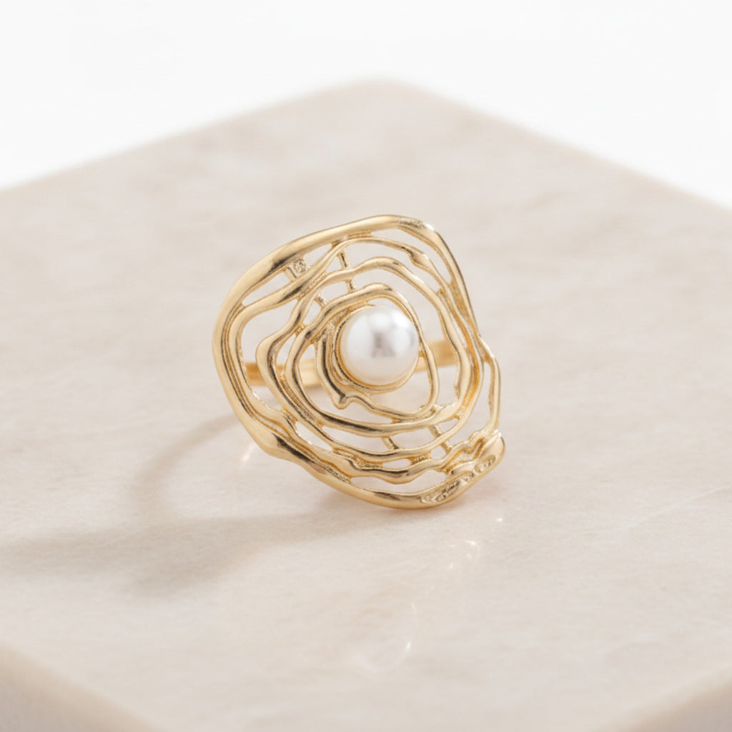 Pearl Gold Oyster Shell Statement Ring – jewelry (view 2)