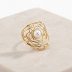 Pearl Gold Oyster Shell Statement Ring – jewelry (view 2)