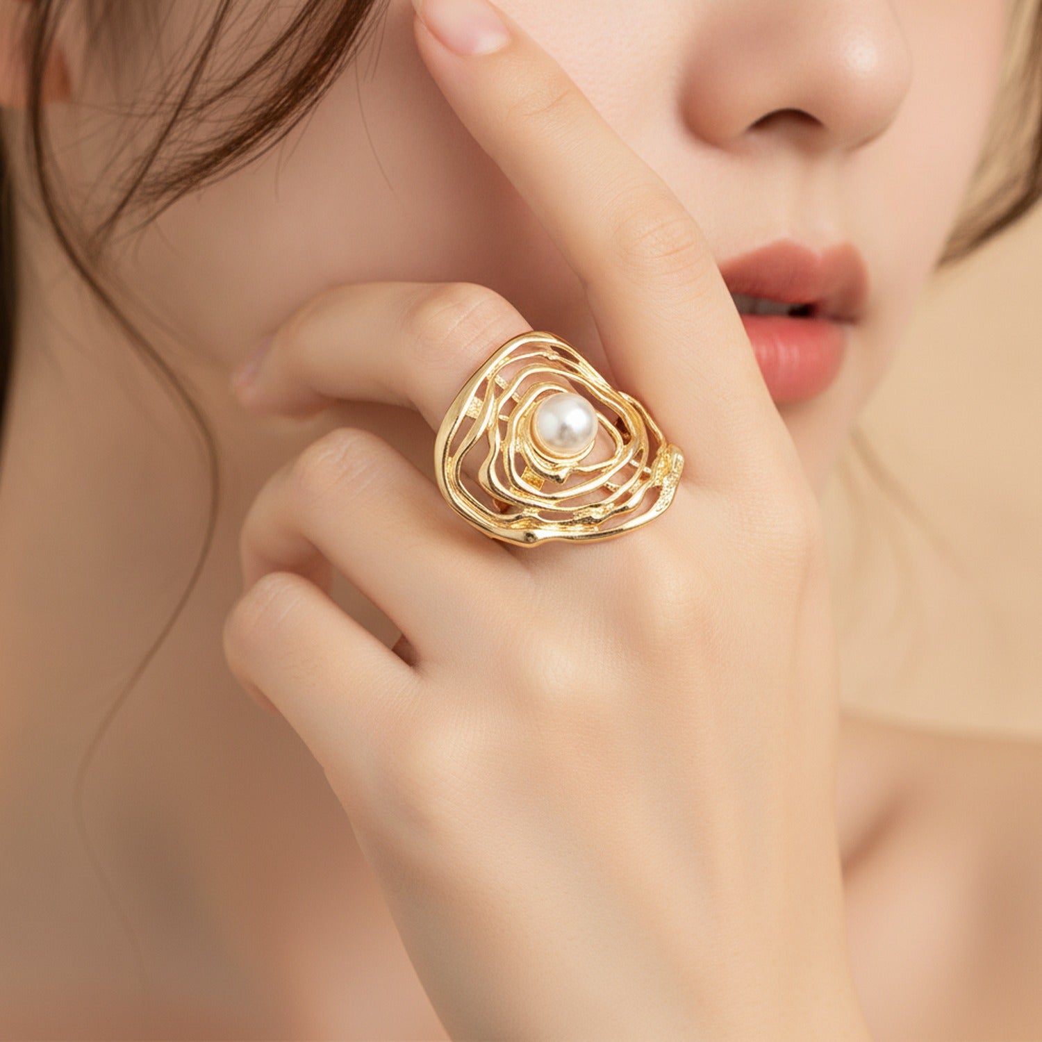 Pearl Gold Oyster Shell Statement Ring
