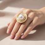 Pearl Gold Textured Statement Ring