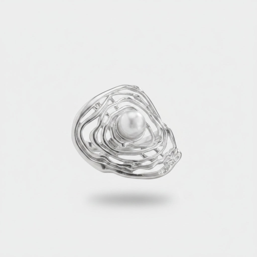 Pearl Oyster Shell Silver Ring Set