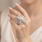 Pearl Oyster Shell Silver Ring Set