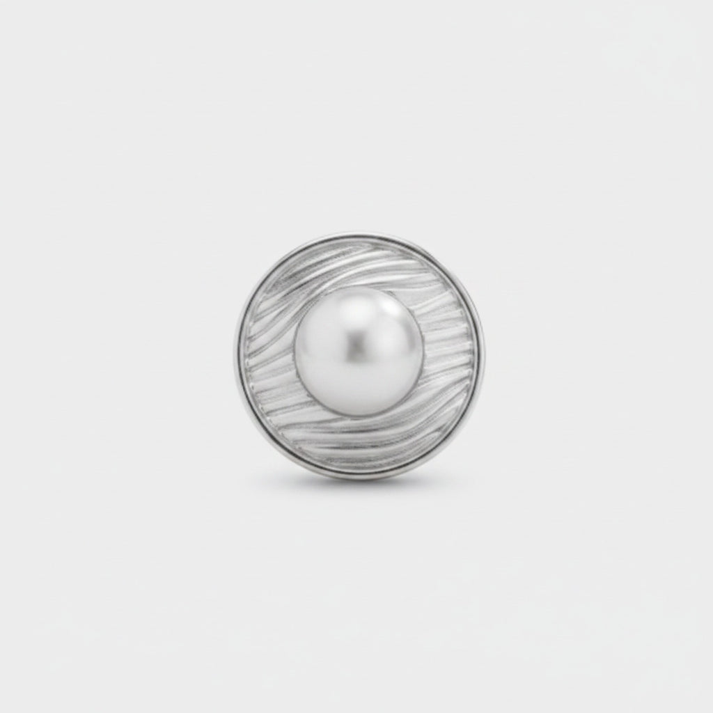 Pearl Center Textured Silver Ring Set