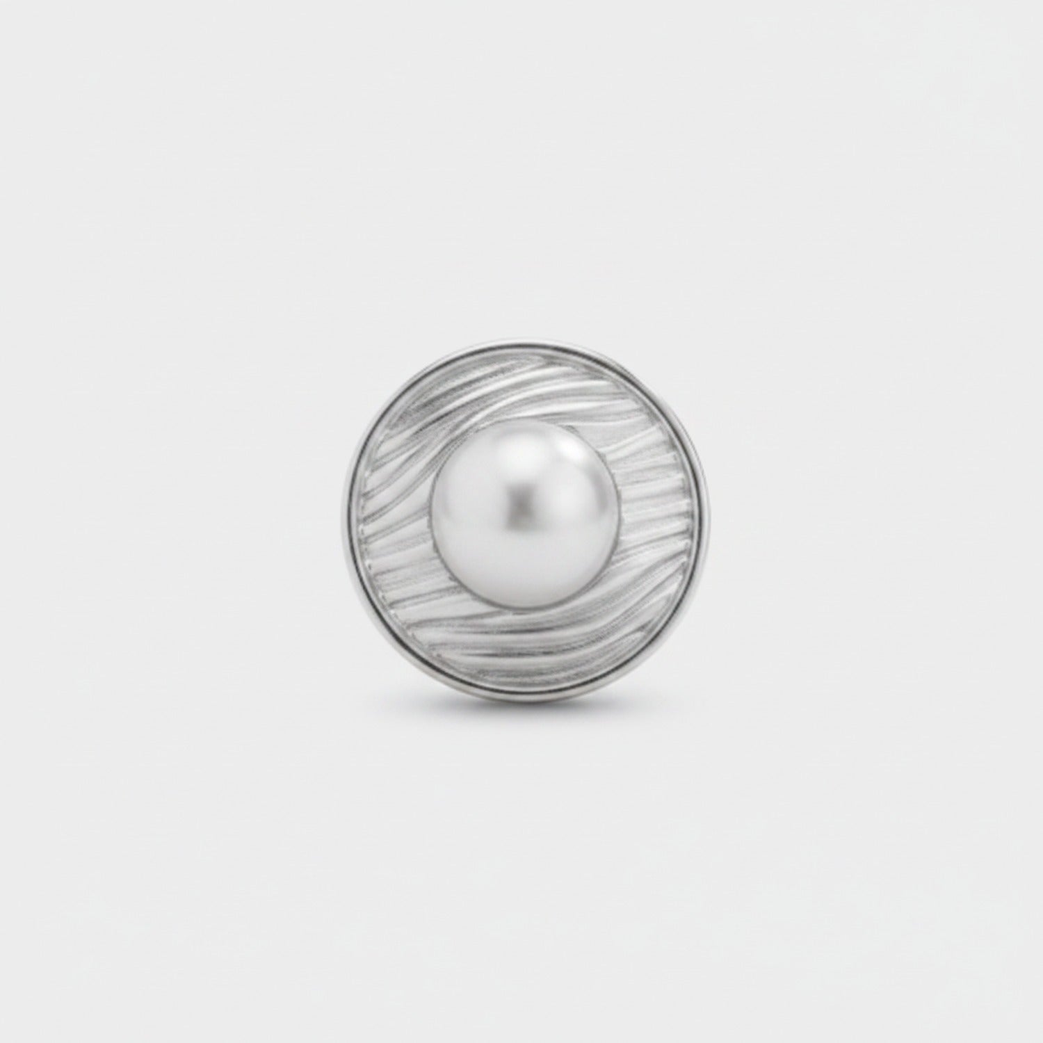 Pearl Center Textured Silver Ring Set