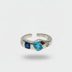 Blue Gemstone Rhinestone Silver Adjustable Ring