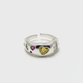 Silver Heart Gemstone Cuff Ring Set