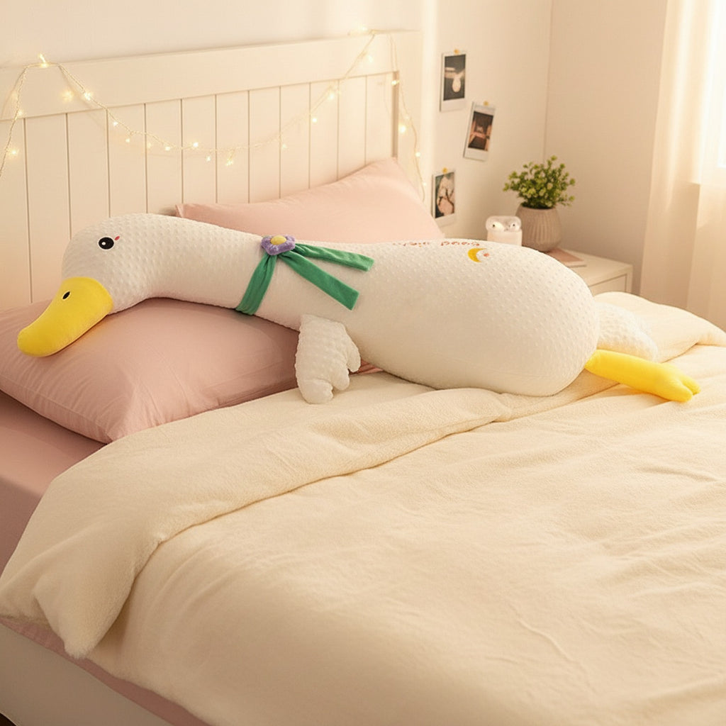 Cream Duck Plush Toy With Flower Ribbon – novelty & toys (view 2)