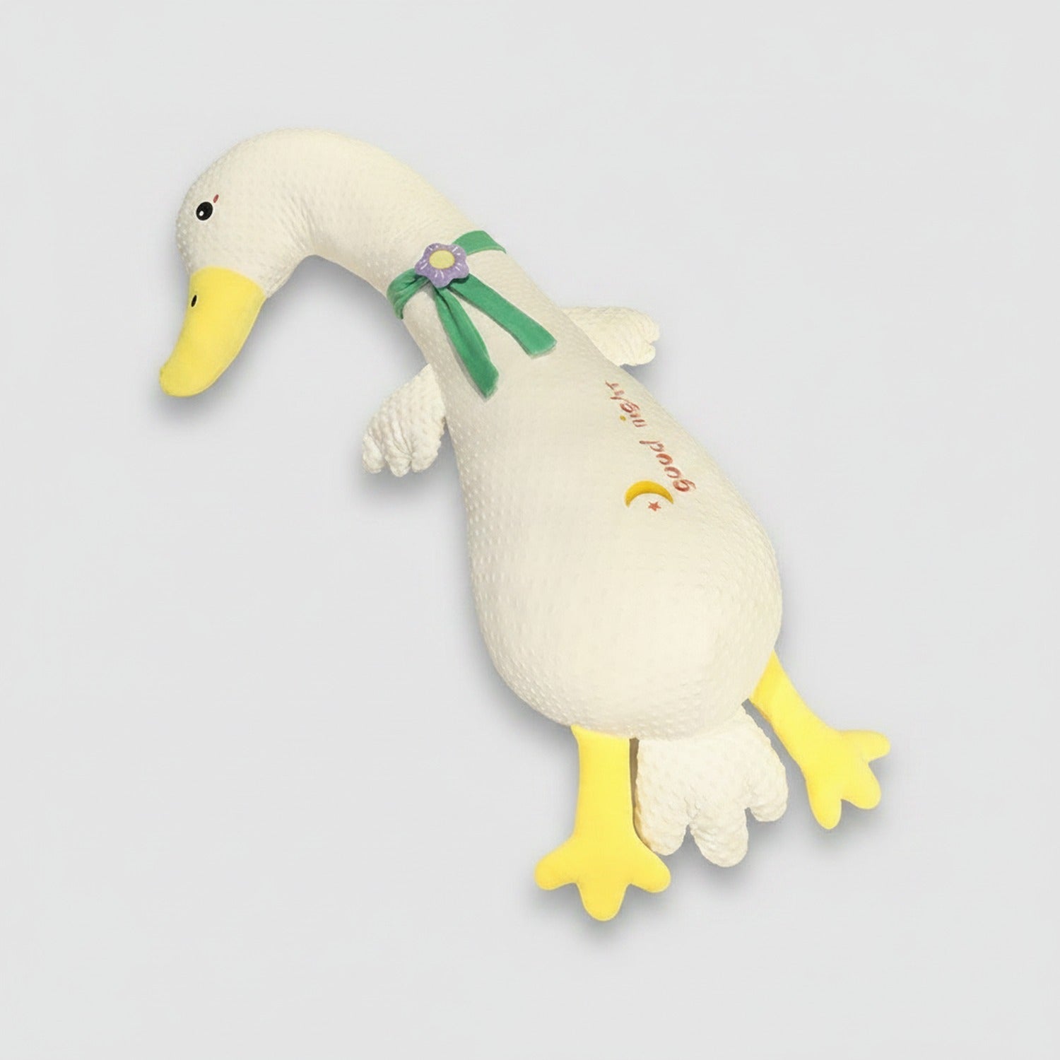 Cream Duck Plush Toy With Flower Ribbon