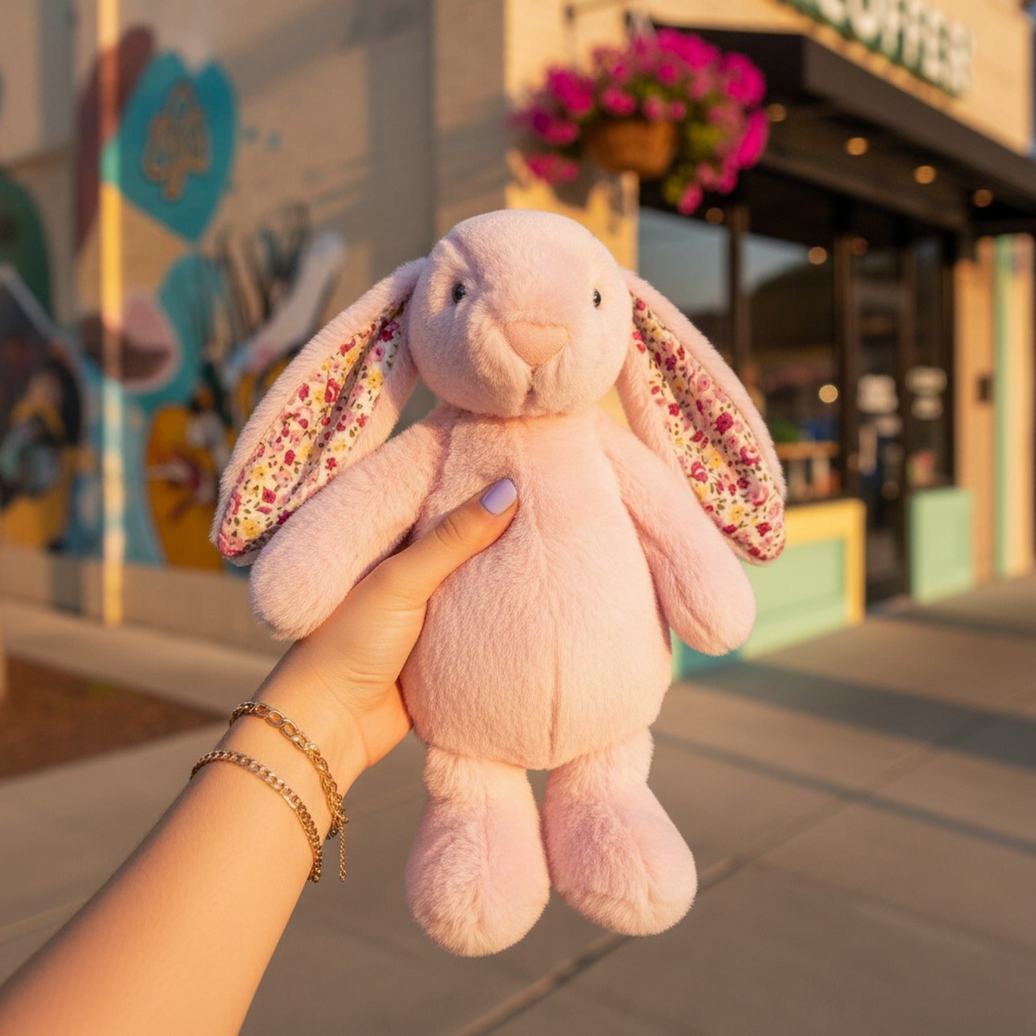 Pink Floral Bunny Plush Toy With Flower Ears