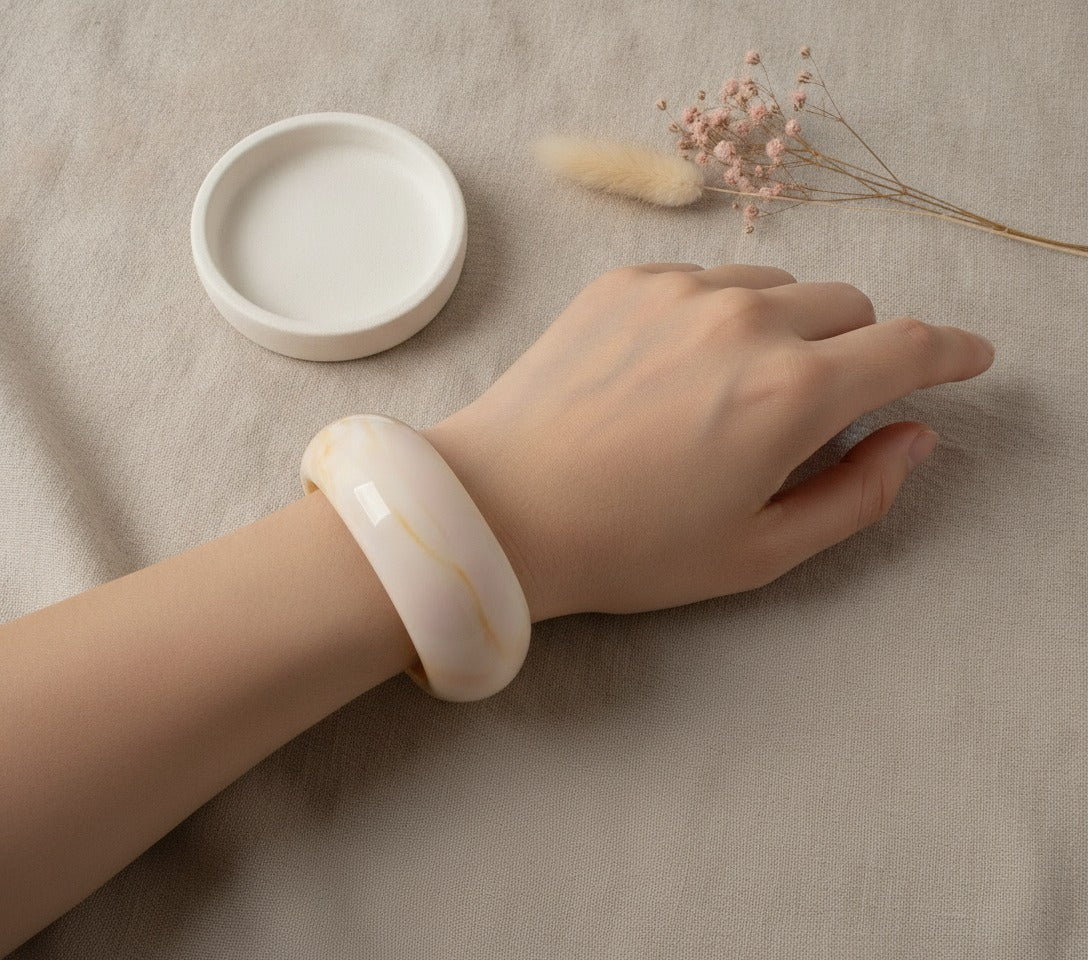 Polished Wood Bangle Bracelet - Bracelet Two Rice – jewelry (view 2)